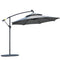 10FT Cantilever Patio Umbrella with Lights Solar Powered Offset Umbrella with Crank and Cross Base for Deck Light Grey