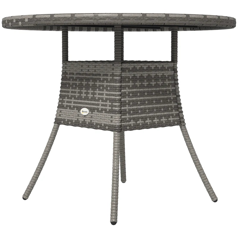 35.4" Outdoor Wicker Dining Table, PE Rattan Patio Furniture with Wood-plastic Composite Top, Grey