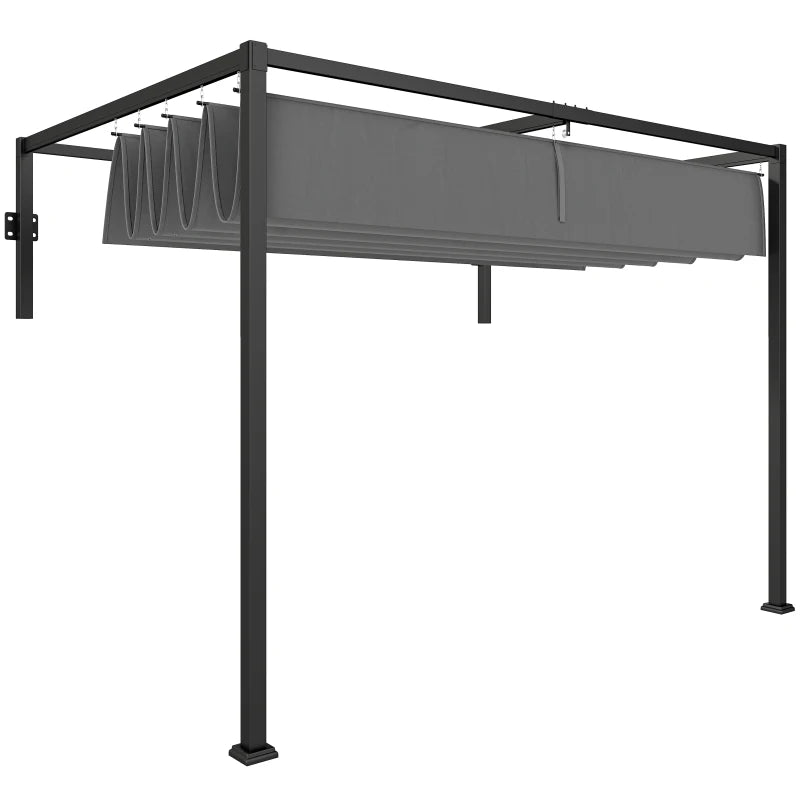10' x 7' Lean To Pergola, Metal Pergola with Retractable Roof for Grill, Garden, Patio, Deck