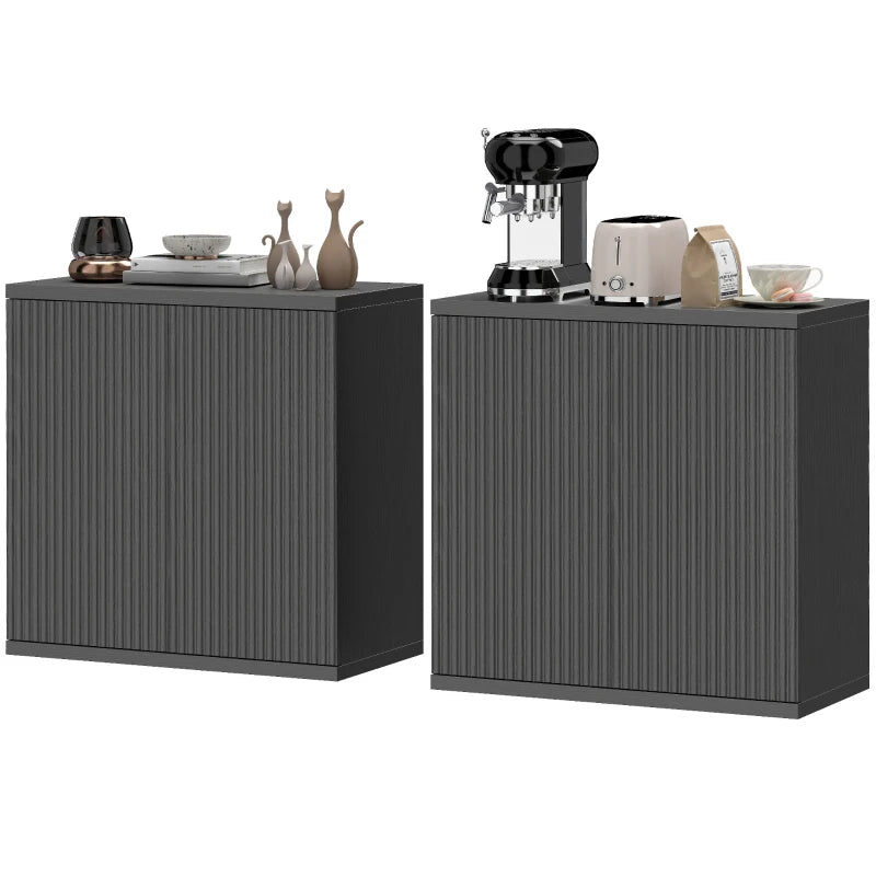 Sideboard Buffet Cabinet Set of 2, Kitchen Cabinet with Soft-Close Door and Adjustable Shelves, Distressed Black Grey