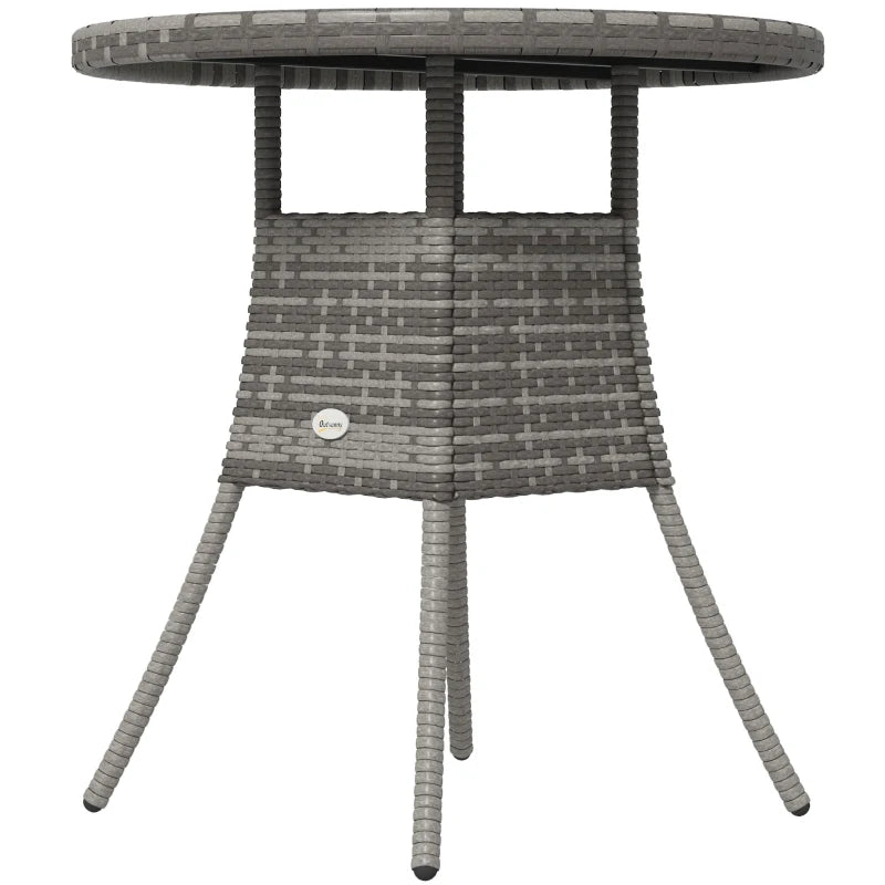27.5" Outdoor Wicker Dining Table, PE Rattan Patio Furniture with Wood-plastic Composite Top, Grey
