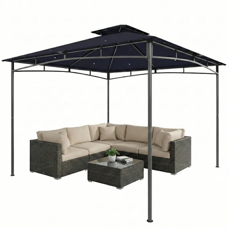 10' x 10' Gazebo, Soft Top Outdoor Gazebo with 2-Tier Roof, Metal Frame, Navy Blue