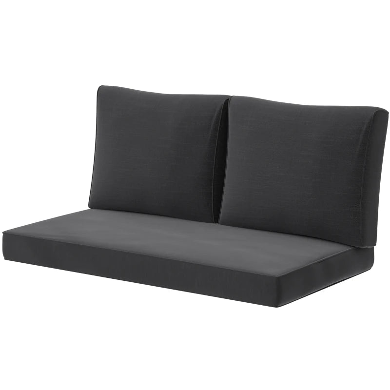 2 Seater Outdoor Seat Cushions with Backrest, Loveseat Double Sofa Outdoor Furniture Cushions, Black