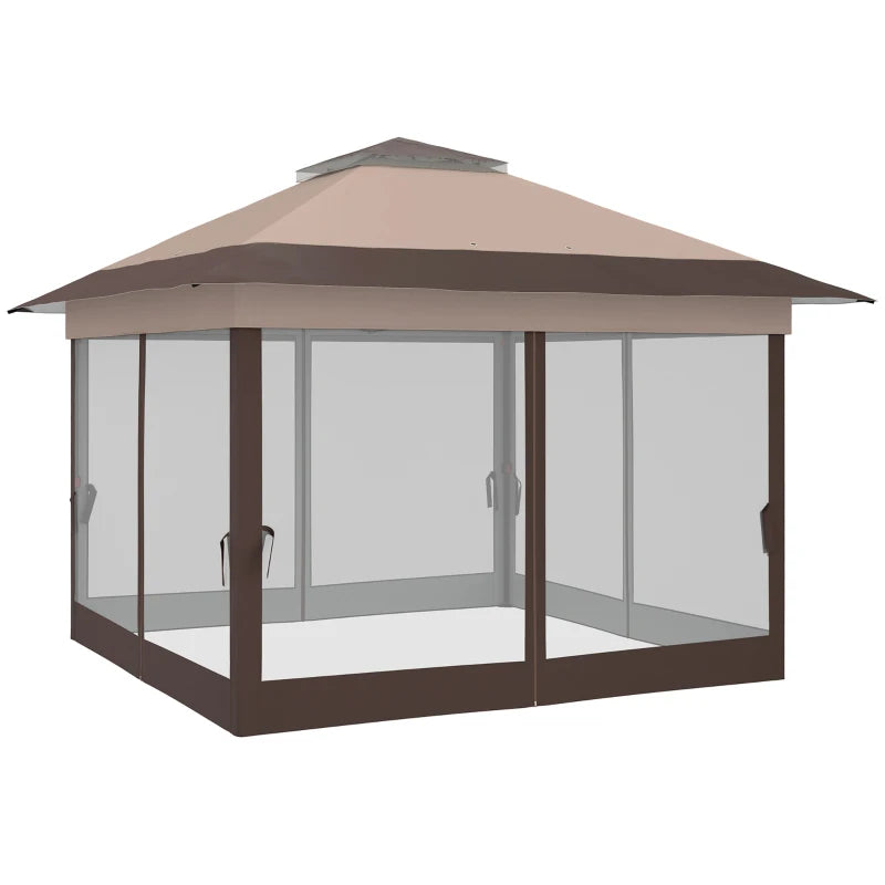 12' x 12' Foldable Pop-up Party Tent Instant Canopy Sun Shade Gazebo Shelter with Steel Frame, Khaki