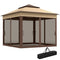 10.7 x 10.7ft Pop Up Gazebo, Adjustable Instant Sun Shelter with UV30+ Roof Cover, Removable Mesh Curtains, Beige