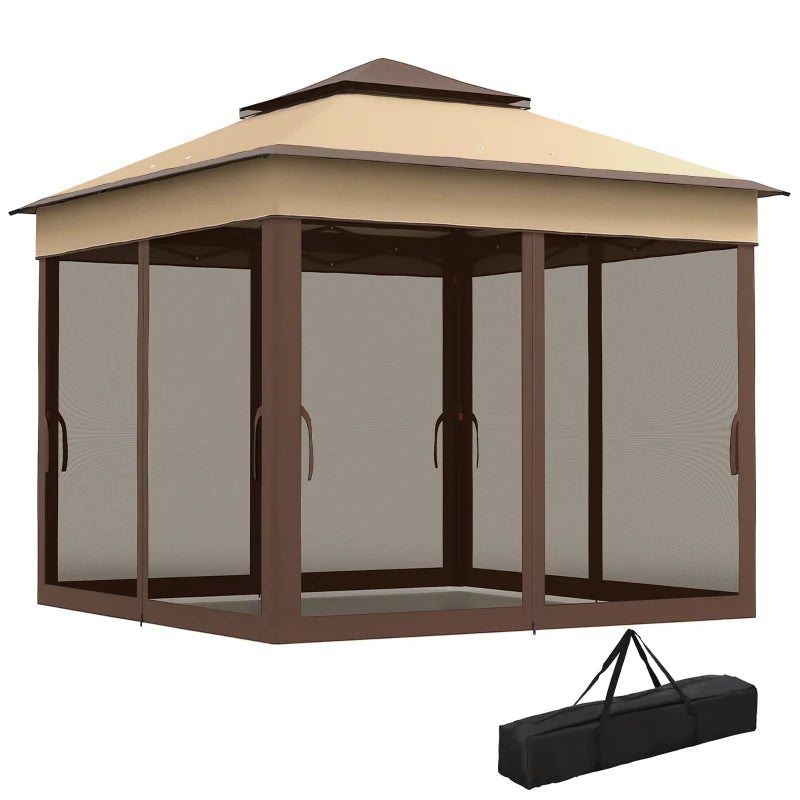 10.7 x 10.7ft Pop Up Gazebo, Adjustable Instant Sun Shelter with UV30+ Roof Cover, Removable Mesh Curtains, Beige