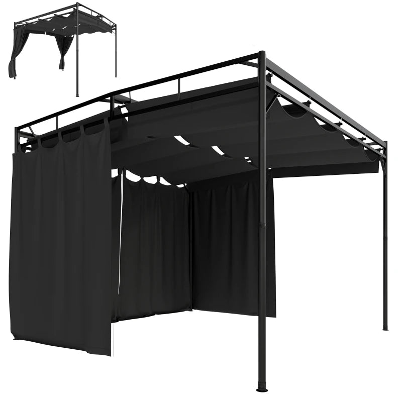 10' x 10' Retractable Pergola Canopy, Outdoor Pergola with Curtains, Metal Garden Gazebo Sun Shade Shelter for Patio