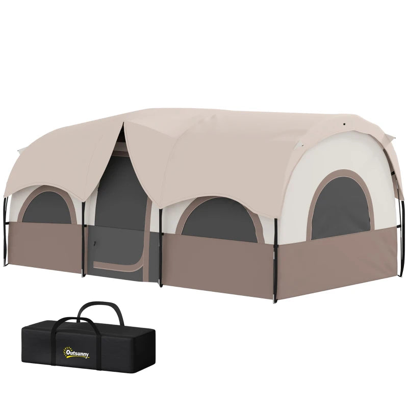 4-6 Person Camping Tent, 3 Room Cabin Tent, 3000mm Waterproof and UPF30+ with Sewn in Groundsheet and Carry Bag, Khaki