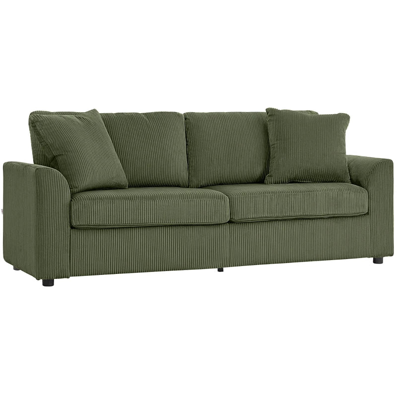 3 Seater Sofa, 83.5" Modern Upholstered Couch with Pocket Spring and 2 Scatter Cushions for Living Room, Green