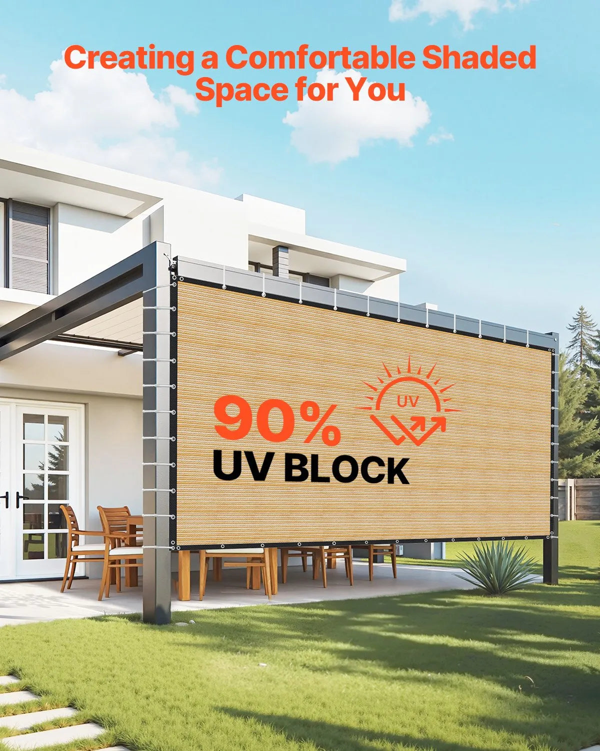 VEVOR 90% Sun Shade Cloth Privacy Screen 12 x 20 ft for Patio Garden (Beige)