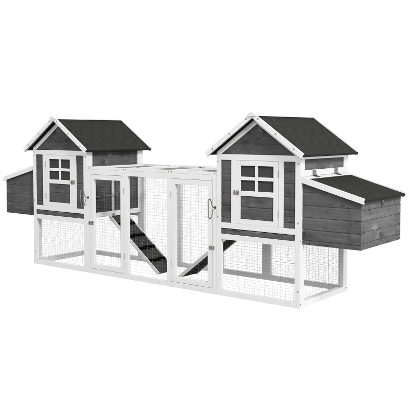 123" Extra Large Chicken Coop Wooden Poultry House Rabbit Hutch Hen Backyard with Run Ramps and Nesting Boxes, Grey