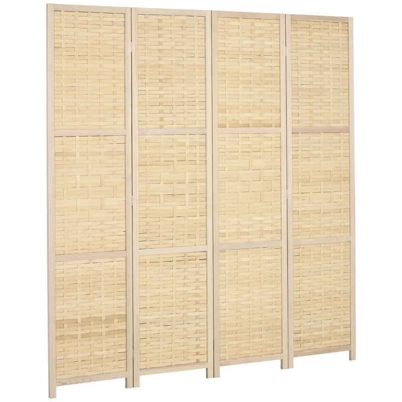4-Panel Room Divider, 5.6 FT Bamboo Freestanding Folding Privacy Screen for Indoor Bedroom Office, Natural Wood