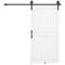 42inx84in Barn Door with 7FT Sliding Door Hardware Kit, Handle, Upgraded Rollers and Floor Guide, Waterproof, White