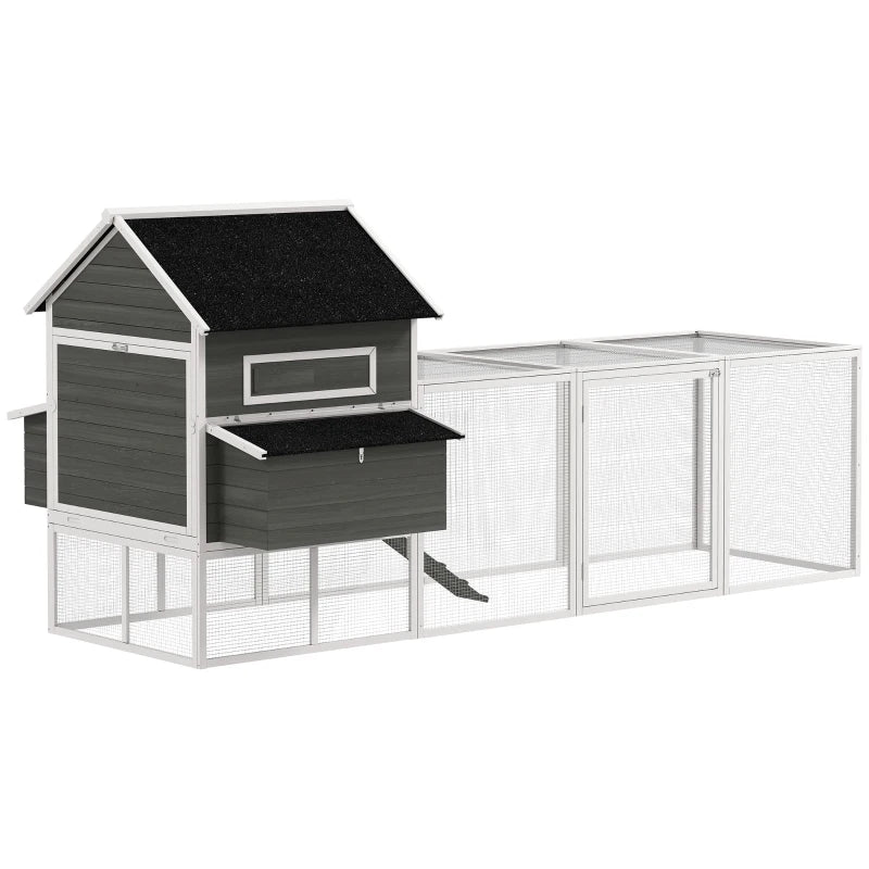 137" Wooden Chicken Coop with Chicken Run, Nesting Box, Dark Grey