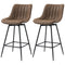 Set of 2 Counter Height Barstools, PU Leather Upholstered Bar Stools with Backrest, Footrest and Steel Legs, Brown