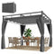 10' x 10' Outdoor Gazebo, Retractable Pergola Canopy with Curtains, UPF30+ Free Standing Metal Pergola Kit, Dark Grey