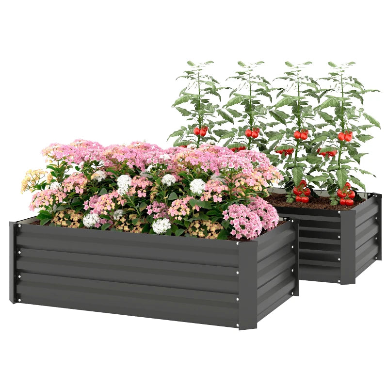 Set of 2 Galvanized Raised Beds for Garden, Outdoor Planter Box for Flowers, Herbs and Vegetables, Black