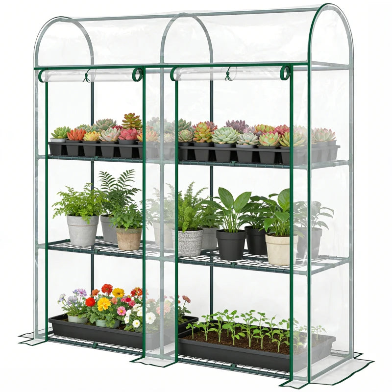 3 Tier Mini Greenhouse, Portable Greenhouse with 2 Roll-up Doors, 56.3" x 18.1" x 64.6", Clear