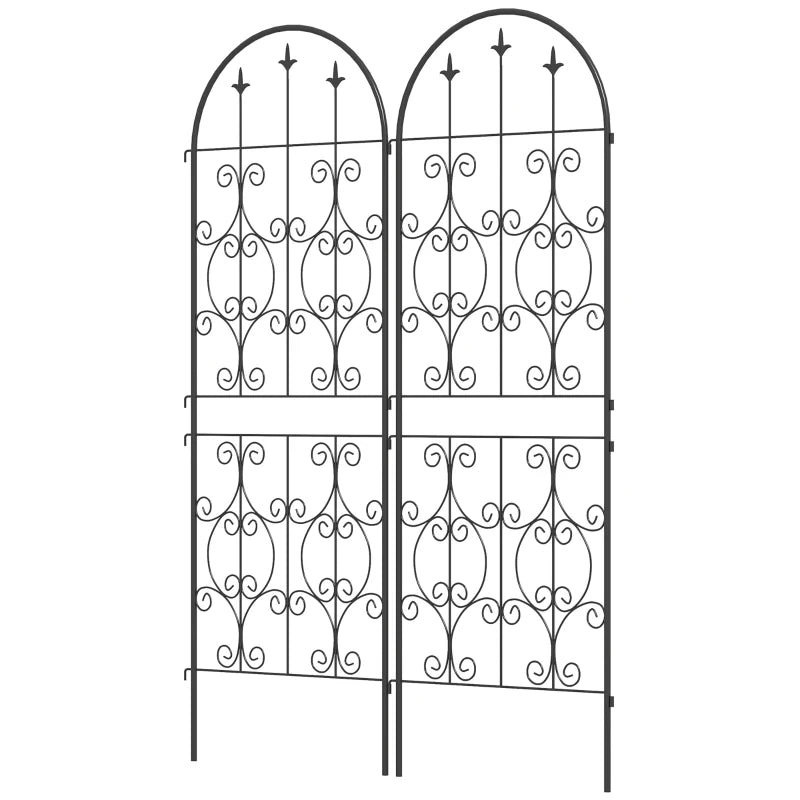 Set of 2 Metal Garden Trellis, Decorative Trellis Panels, Scrollwork Design, 150 x 50 cm, Black