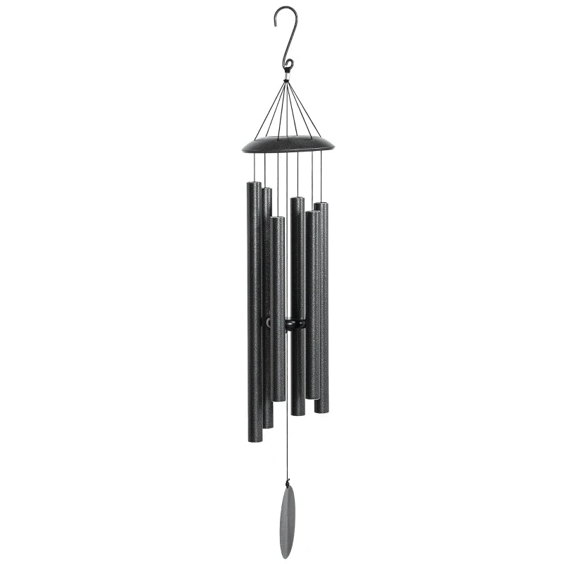 45" Wind Chimes Outdoor Deep Tone Wind Chime with 6 Aluminum Tubes and Hook for Patio, Yard, Garden Decor, Dark Grey