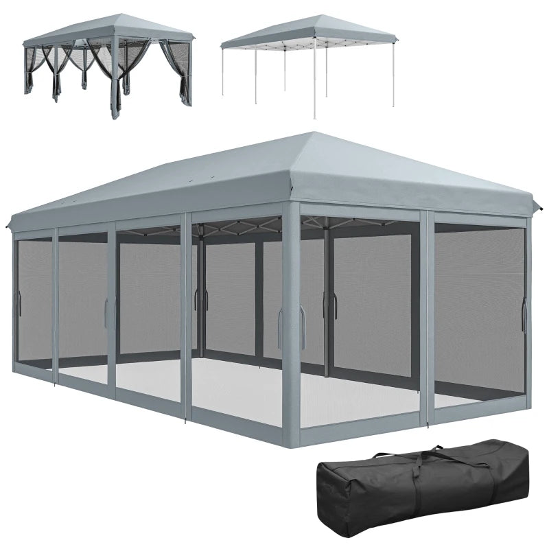10' x 20' Pop Up Canopy Tent Gazebo with Removable Mesh Sidewall Netting, Carry Bag for Backyard Patio Outdoor, Grey