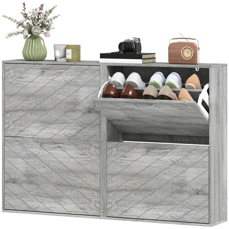 Shoe Storage Cabinet with 4 Flip Drawers, Narrow and Slim, 12-20 Pair of Shoes Organizer for Hallway, Entryway, Grey