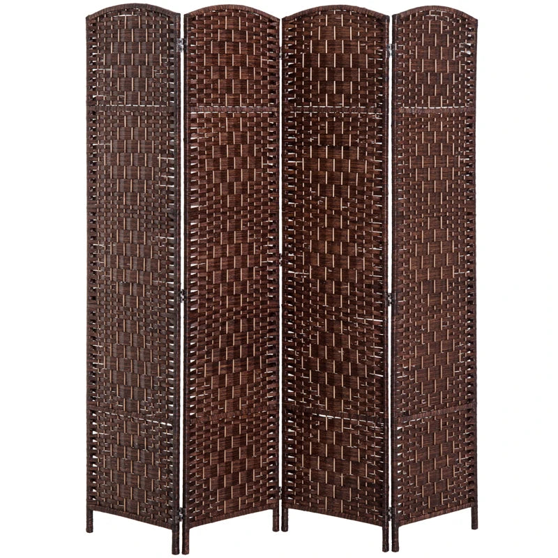 6ft Folding Room Divider, 4 Panel Wall Partition with Wooden Frame for Bedroom, Home Office, Brown