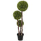 45 Inch Potted Fake Plant, Artificial Boxwood Topiary Tree, Triple Ball Tree for Indoor and Outdoor, Green