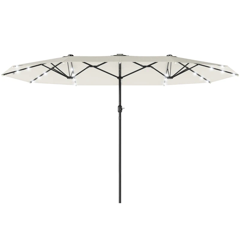 173" Double-Sided Sun Umbrella Garden Parasol Patio Sun Shade Outdoor with LED Solar Light, Cream White