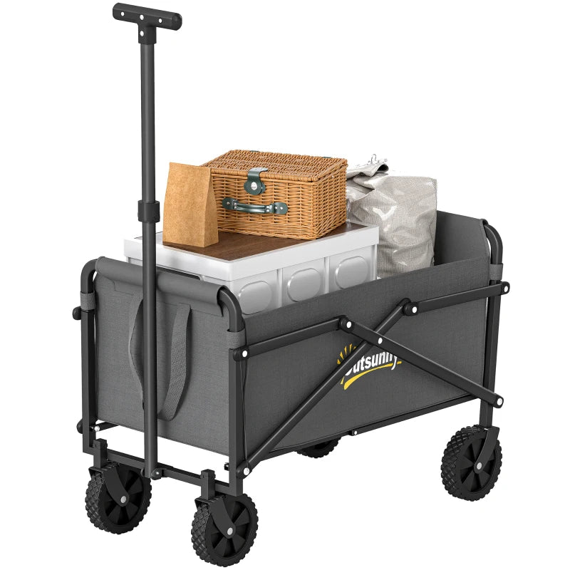 Small Collapsible Folding Garden Cart, Heavy Duty Lawn Wagon with Universal Wheels and Adjustable Handle, Grey