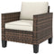 Single Outdoor Wicker Chair, Rattan Patio Chair with Armrests and Cushions for Balcony, Porch, Deck, Cream White