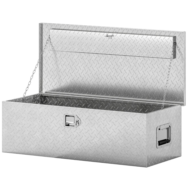 30 Inch Truck Bed Tool Box, Heavy Duty Aluminum Diamond Plate Trailer Tongue Box with Side Handle and Locks Keys
