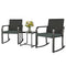 3 Pieces Rocking Bistro Set Outdoor Patio Furniture Set with Cushions, Glass Coffee Table for Balcony, Grey