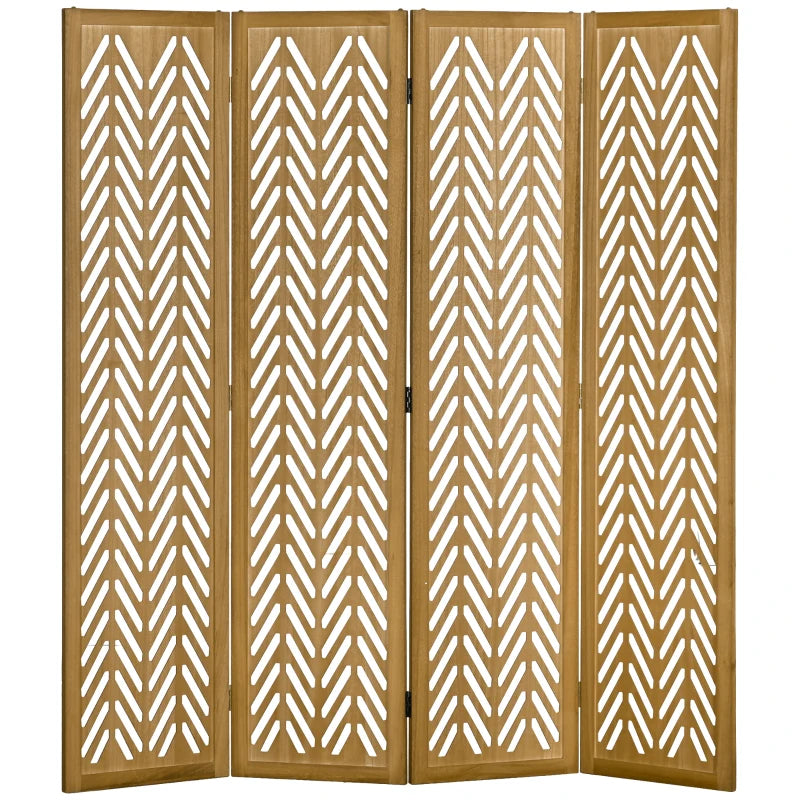4 Panel Room Divider, 5.6ft Tall Wood Folding Privacy Screens, Freestanding Partition Wall Dividers, Light Brown