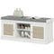Shoe Bench with Padded Cushion, Boho Entryway Bench with Rattan Doors and Adjustable Shelves, Holds 9 Pairs, White