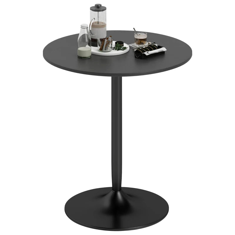 27.6" Round Kitchen Table for 2, Modern Small Dining Table with Wood Veneer, Steel Base for Dining Room, Black