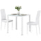 3-Piece Rectangular Glass Kitchen Table and Chairs with Metal Frame and Faux Leather Upholstery for Dining Room, White