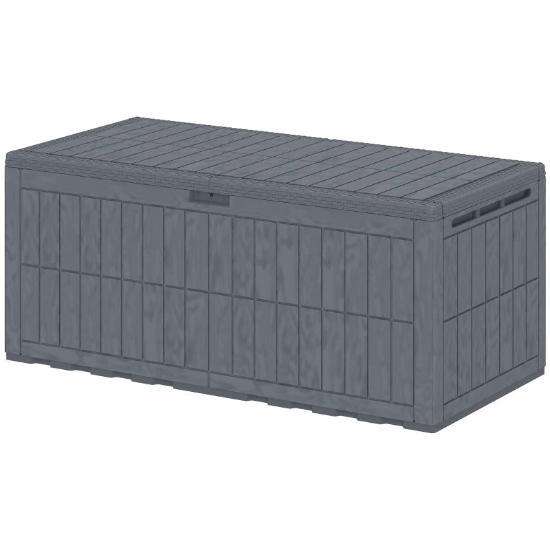 220 Gallon Resin Deck Box, Waterproof Lockable Outdoor Storage Box with Pneumatic Gas Rods, Side Handles