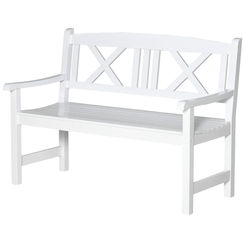 2-Seater Wooden Garden Bench, 4FT Outdoor Patio Loveseat with Unique X-Shape Back for Yard, Lawn, Porch, White