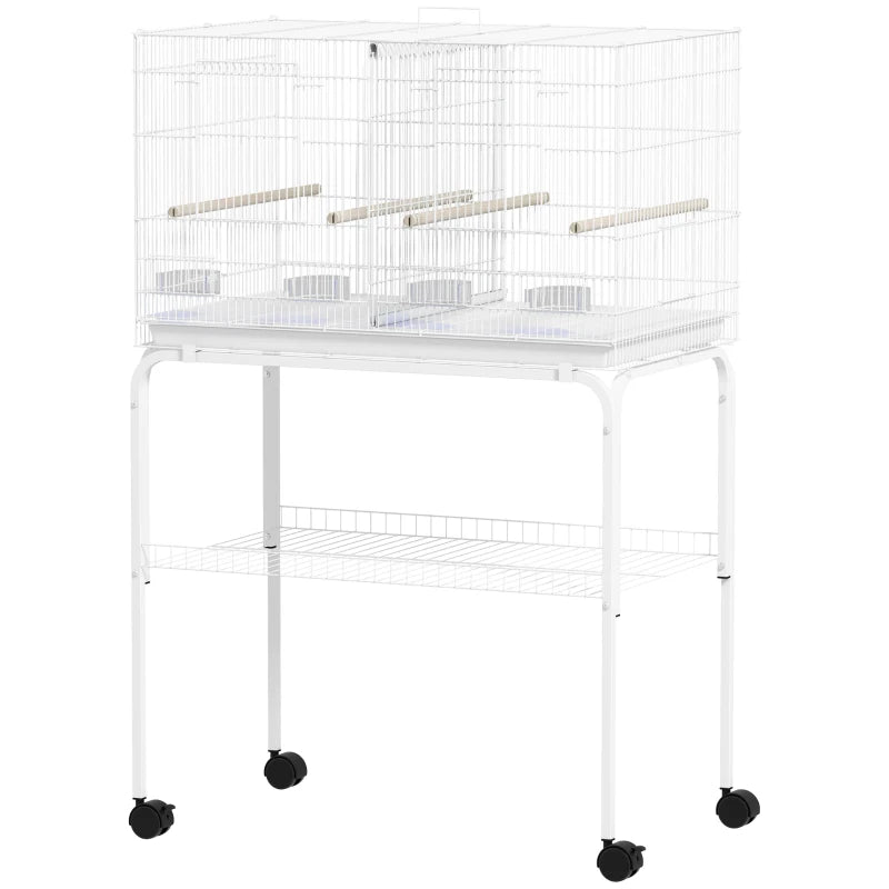 46" H Bird Cage, Large Parakeet Cage for Budgie, Lovebird, Canary, Finches with Divider, White
