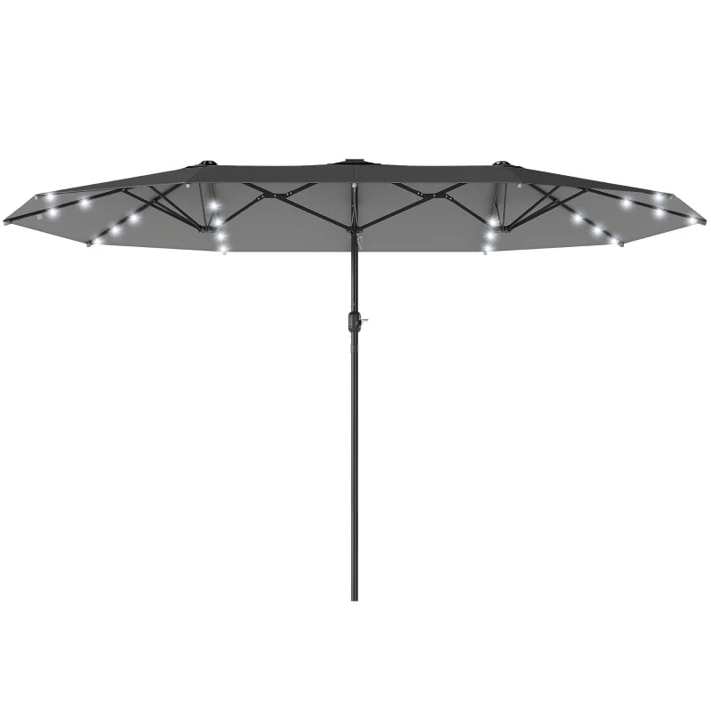 173" Double-Sided Sun Umbrella Garden Parasol Patio Sun Shade Outdoor with LED Solar Light, No Base Included, Dark Gre