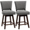 2 Pieces Swivel Bar Stools, Counter Height Stools Set of 2 with Wood Legs and Footrests for Dining Room, Dark Grey