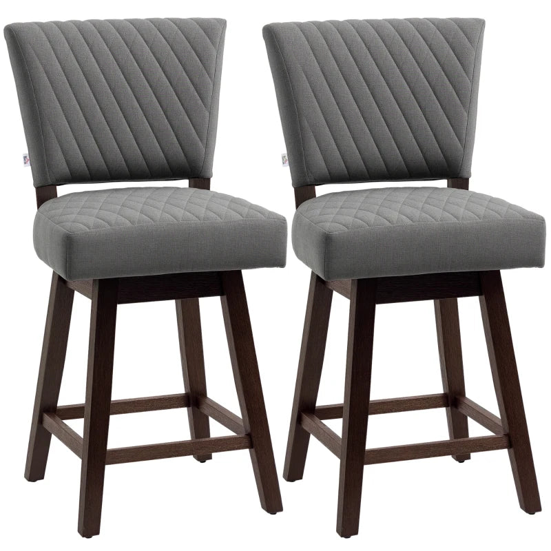 2 Pieces Swivel Bar Stools, Counter Height Stools Set of 2 with Wood Legs and Footrests for Dining Room, Dark Grey