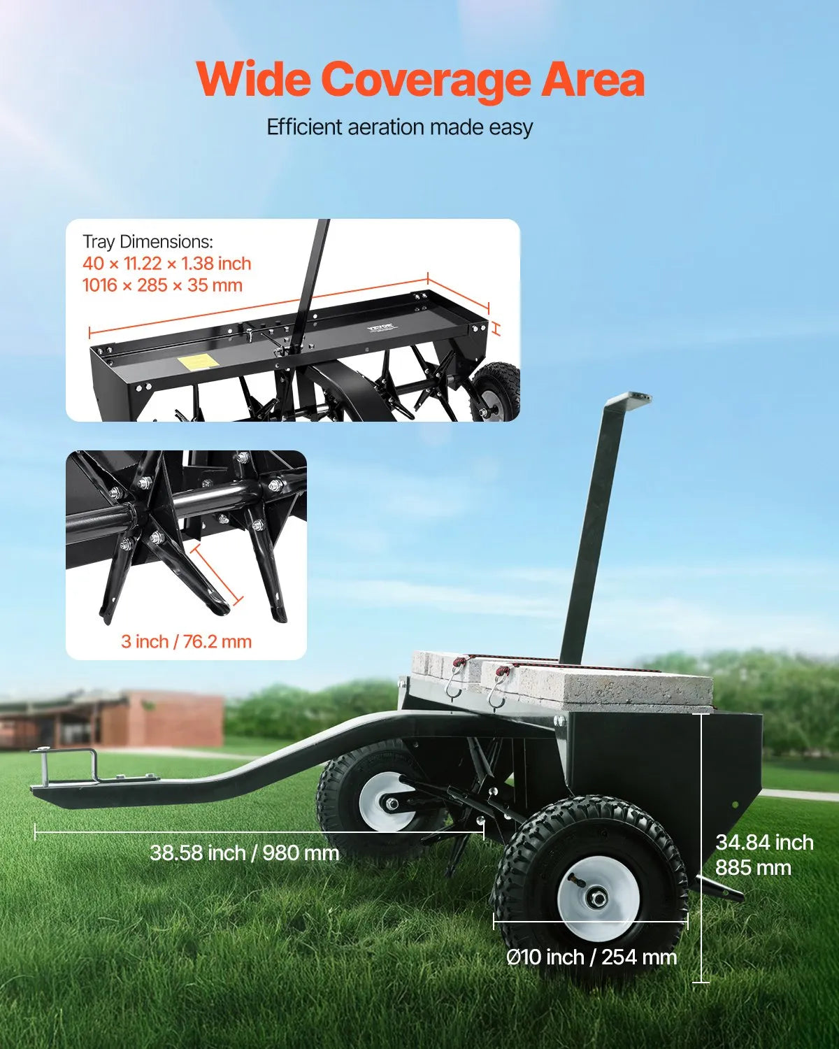 VEVOR 40" Tow Behind Plug Aerator with Universal Hitch Lawn Aerator Tow Behind