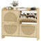 4 Flip-Drawer Shoe Cabinet, Shoe Storage Cabinet with Rattan Doors and Adjustable Shelves, Holds 16 Pairs, Natural
