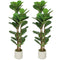4FT Artificial Fiddle Leaf Fig Tree Set of 2, Fake Potted Tree with Solid Wood Trunks for Indoor Decor, Green
