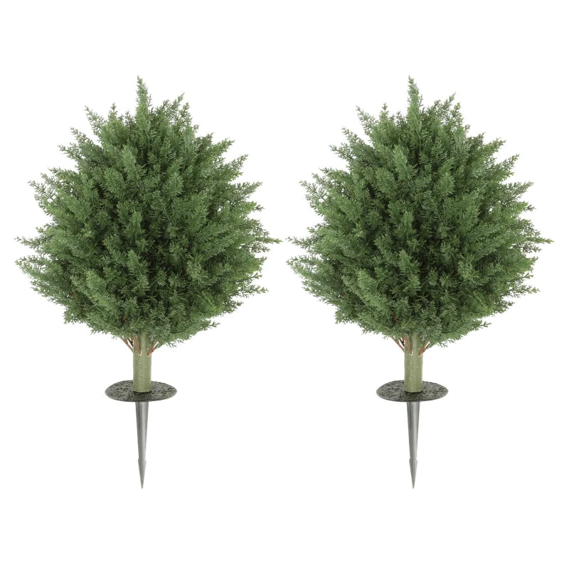 24" Artificial Cypress Trees with Ground Stake, Set of 2 Artificial Plants for Indoor & Outdoor, UV Resistant, Green