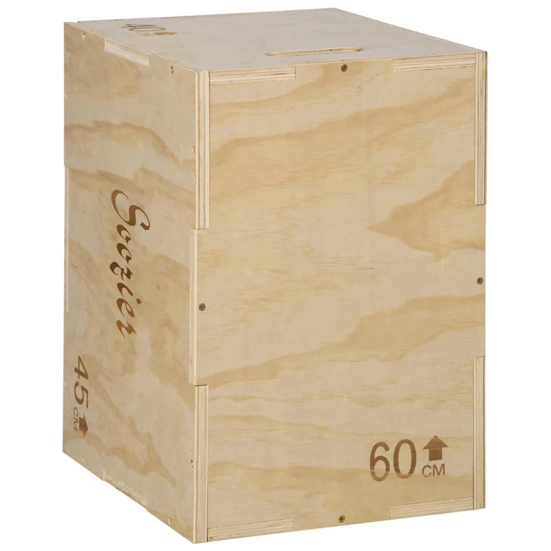 Soozier 3-in-1 Wooden Plyo Box, Plyometric Jump Box with Handle Openings for Home Gym, Workout Training, Natural