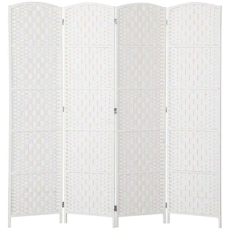 6ft Folding Room Divider, 4 Panel Wall Partition with Wooden Frame for Bedroom, Home Office, White