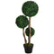 35 Inch Potted Fake Plant, Artificial Boxwood Topiary Tree, Triple Ball Tree for Indoor and Outdoor, Dark Green